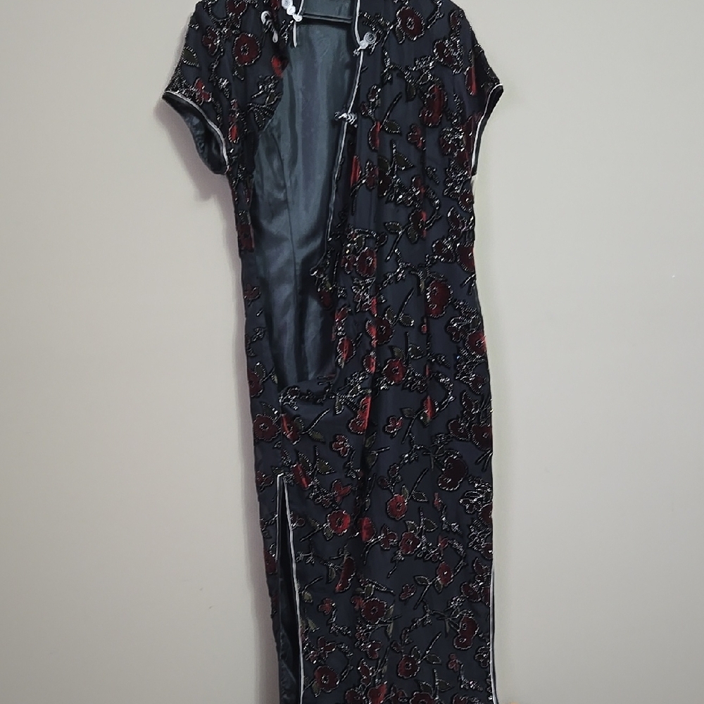 Elegant Black and Red Floral Dress